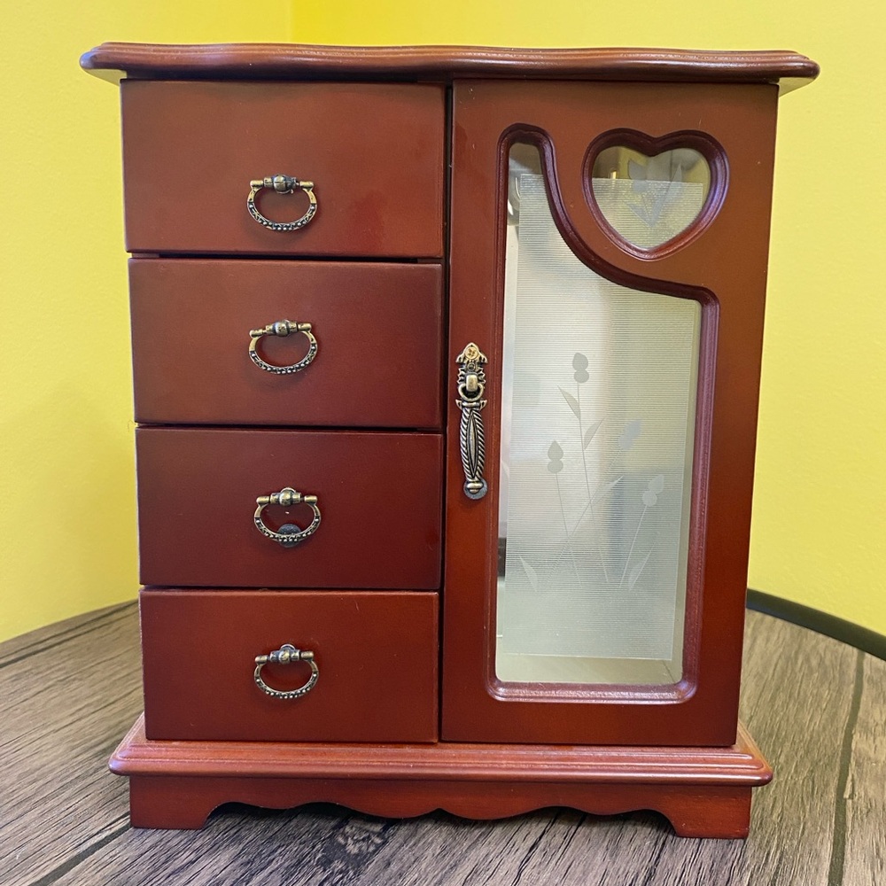 Wooden jewelry box necklace hanger 4 shelves